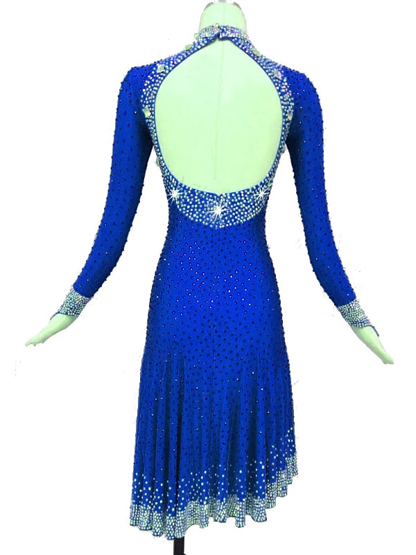 Latin Dance Dress Crystals/Rhinestones Women‘s Training Performance Long Sleeve High Spandex/Jazz