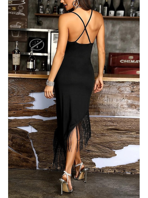 Latin Dance Dress Tassel Pure Color Women's Performance Dancewear Wear Sleeveless Polyester