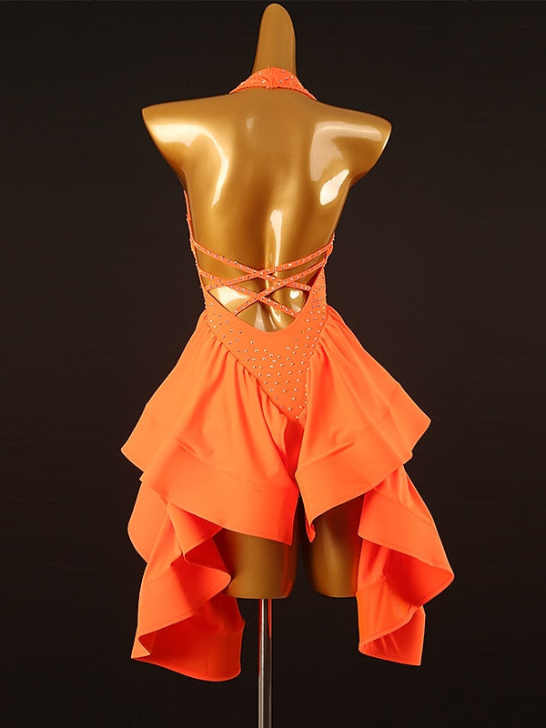 Dance Salsa Latin Dance Dress Pure Color Splicing Crystals/Rhinestones Women?s Performance Training Sleeveless Chinlon Spandex, S / Orange Dance Salsa Latin Dance Dress Pure Color Splicing Crystals/Rhinestones Women?s Performance Training Sleeveless Chinlon Spandex, S / Orange