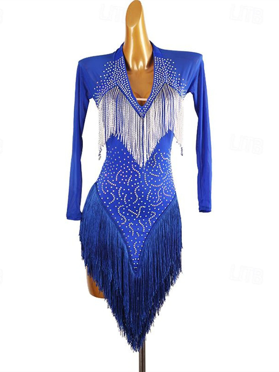 long sleeve latin dance dress Blue berry long sleeve tassels finish Latin dance dress Dance Life NYC