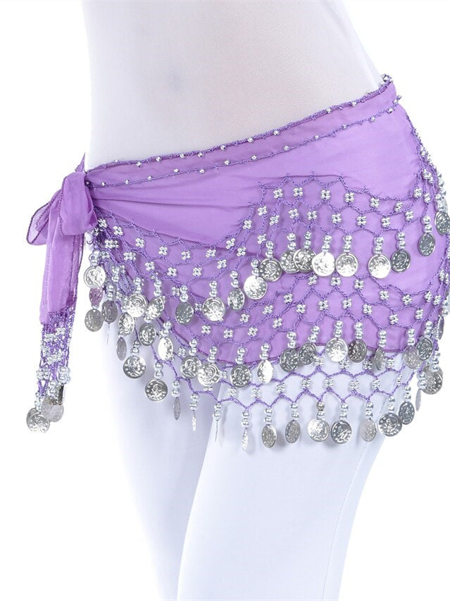 Belly  Accessories Dance Hip Scarf Coin Beading Sequins Women's Training Chiffon