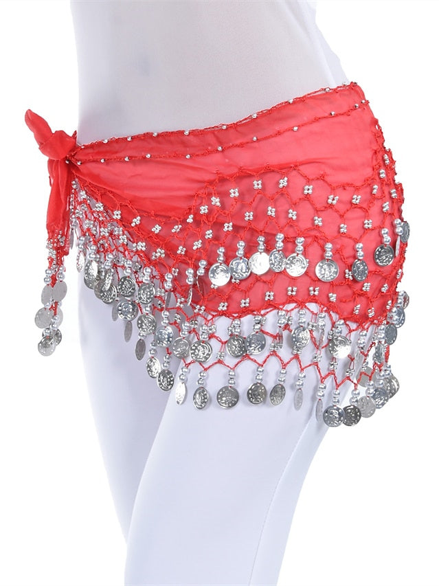 Belly  Accessories Dance Hip Scarf Coin Beading Sequins Women's Training Chiffon