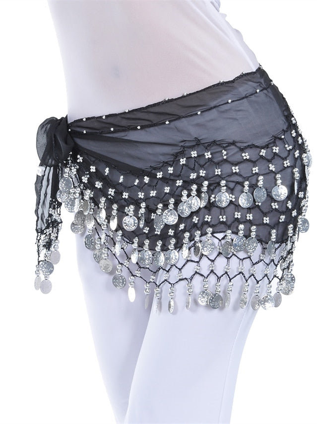 Belly  Accessories Dance Hip Scarf Coin Beading Sequins Women's Training Chiffon