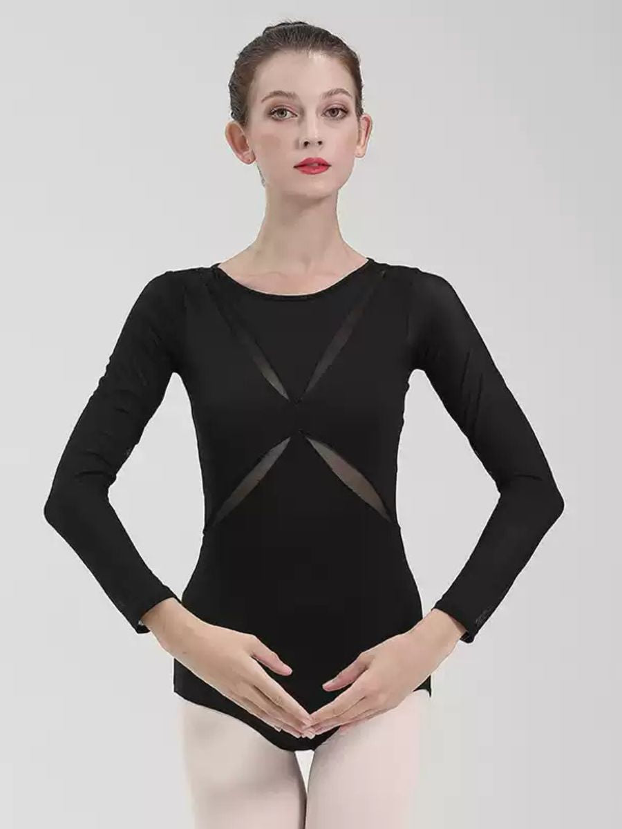 Ballet Round Neck Long Sleeves Black Dance Basic Training Leotard / Onesie