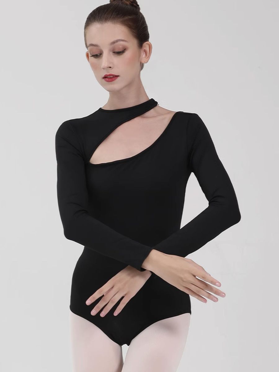 Long Sleeves Ballet Halter Black Yoga Dance Basic Training Leotard / Onesie