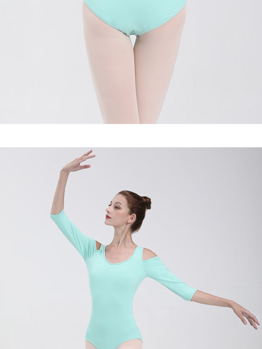 Ballet Dance Basic 3/4 Sleeves V-Neck Training Onesie with Open Back