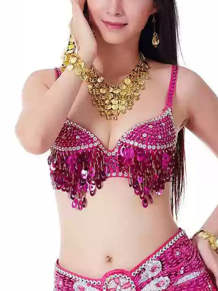 Belly Dancewear Rhinestone Sequin Sleeveless Spaghetti Bra