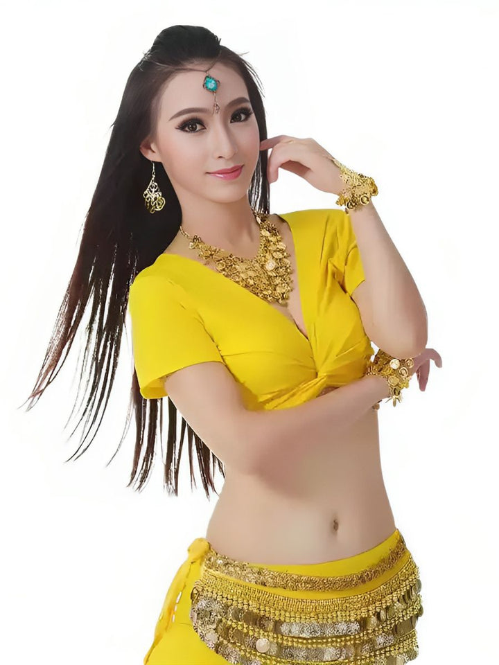 Belly Dance Short Sleeves Vest Ruched Performance Costume with Wrap