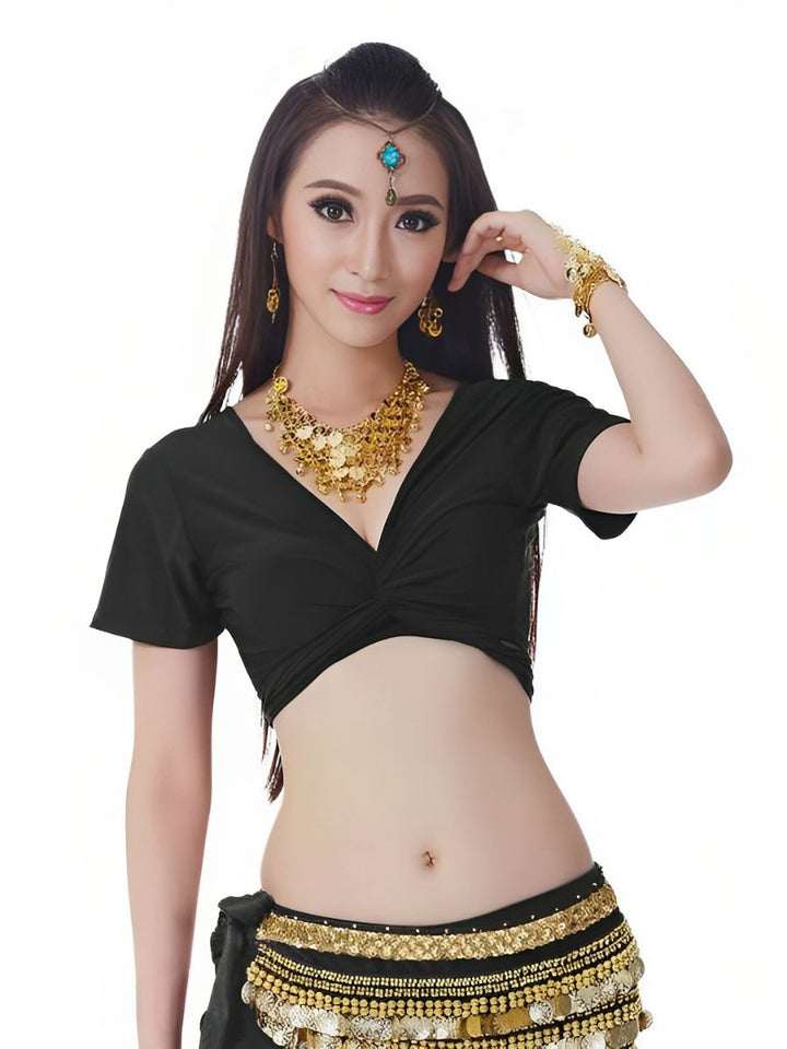 Belly Dance Short Sleeves Vest Ruched Performance Costume with Wrap