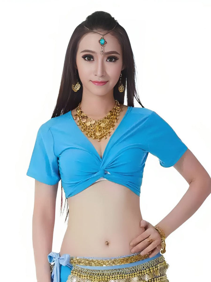 Belly Dance Short Sleeves Vest Ruched Performance Costume with Wrap