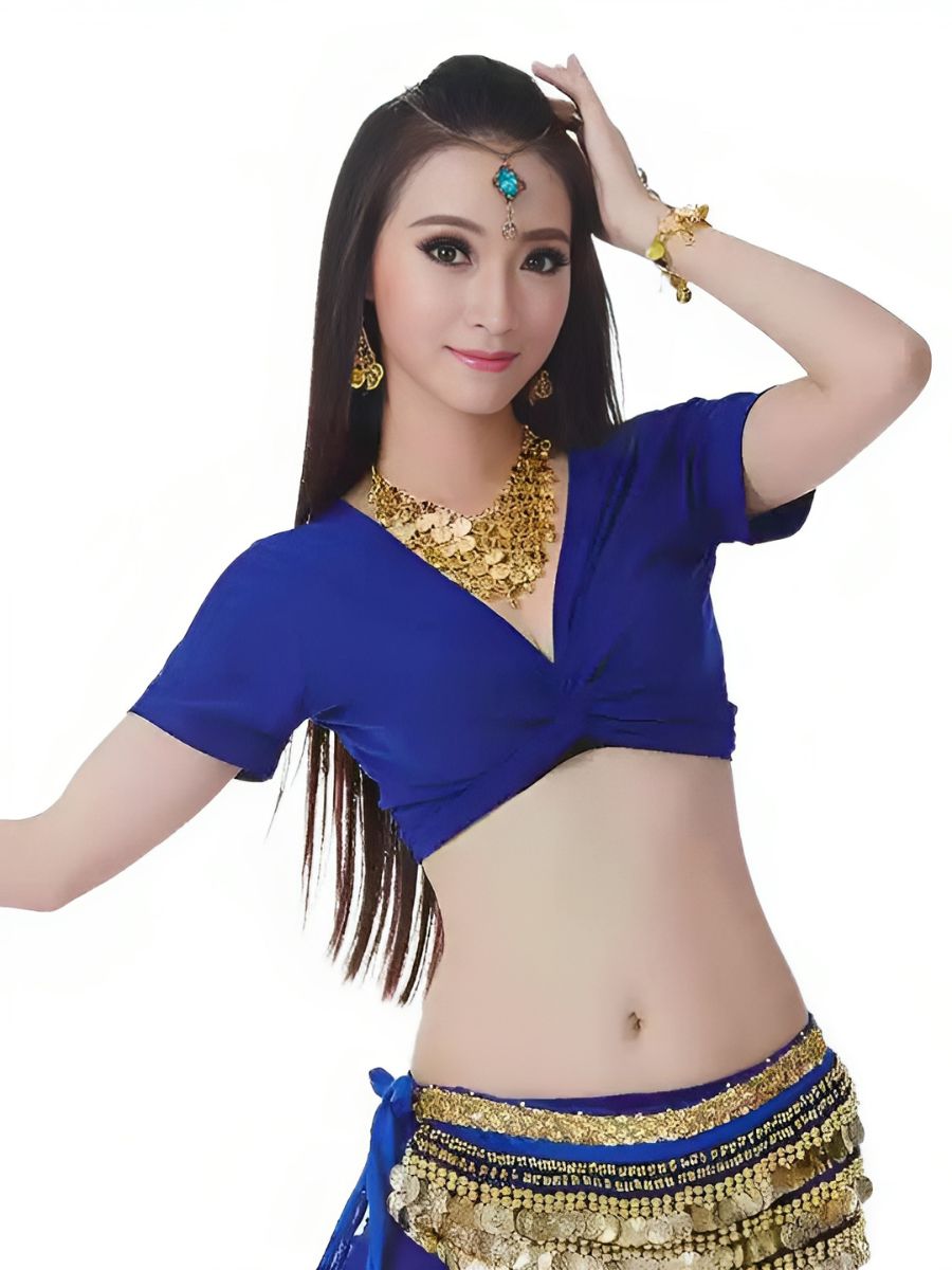 Belly Dance Short Sleeves Vest Ruched Performance Costume with Wrap