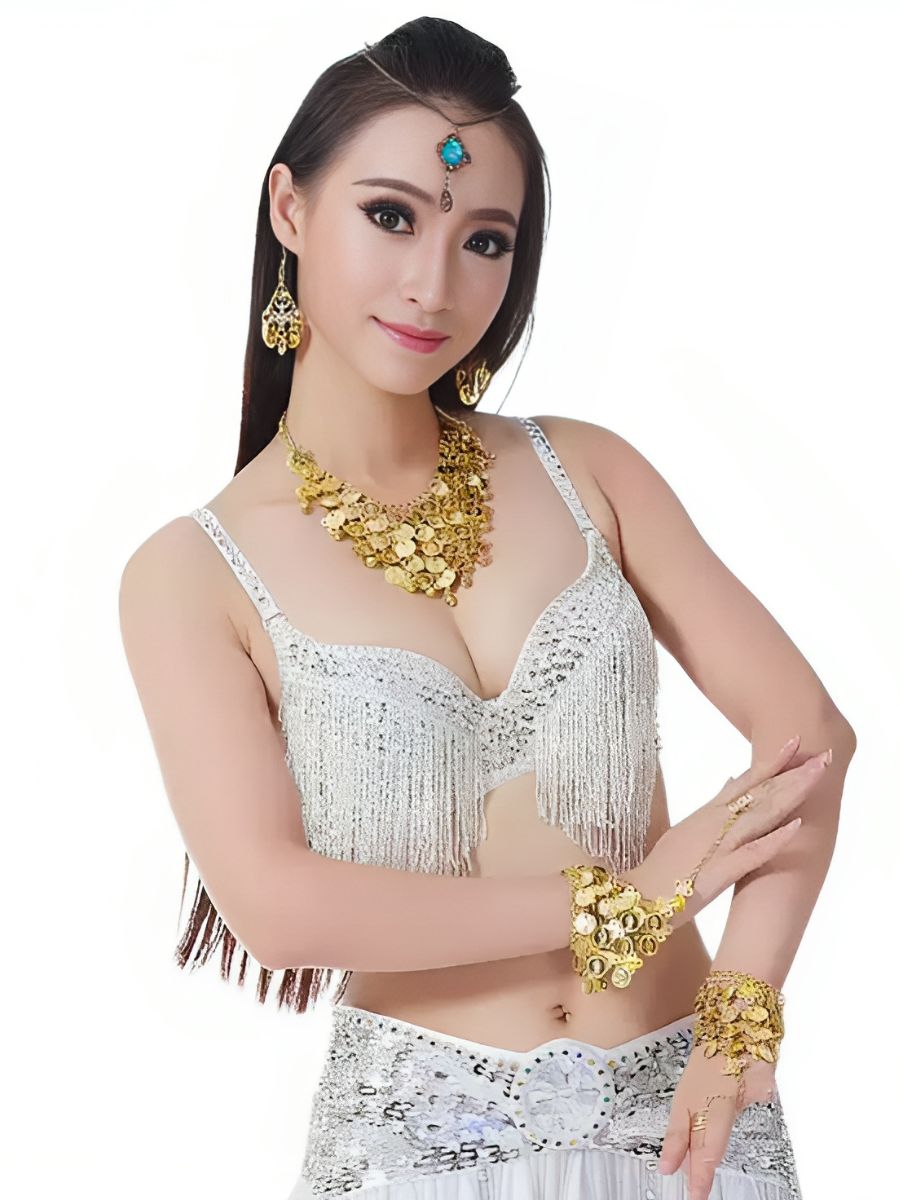 Belly Dancewear Rhinestone Tassel Sleeveless Spaghetti Straps Bra