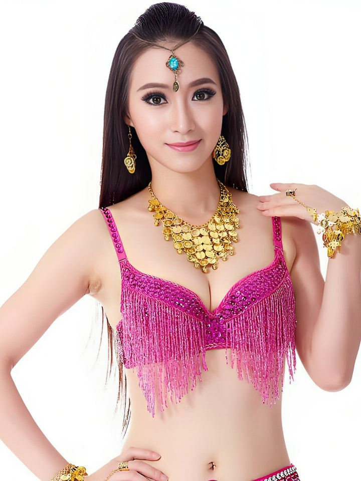 Belly Dancewear Rhinestone Tassel Sleeveless Spaghetti Straps Bra