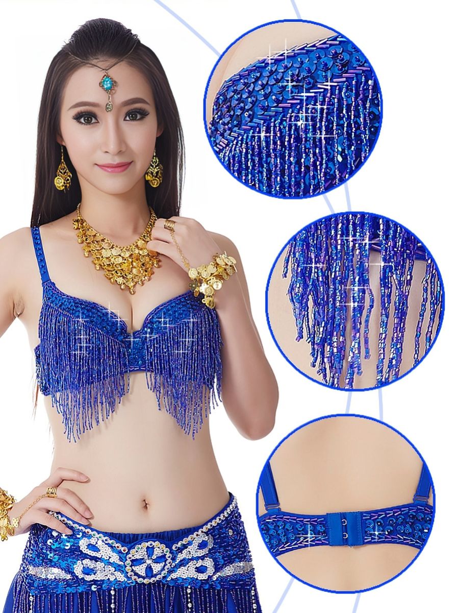 Belly Dancewear Rhinestone Tassel Sleeveless Spaghetti Straps Bra