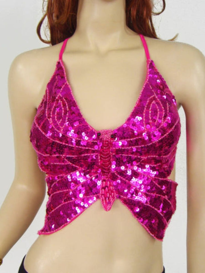 Belly Dance V-Neck Sleeveless Butterfly Sexy Bar with Beading & Sequins