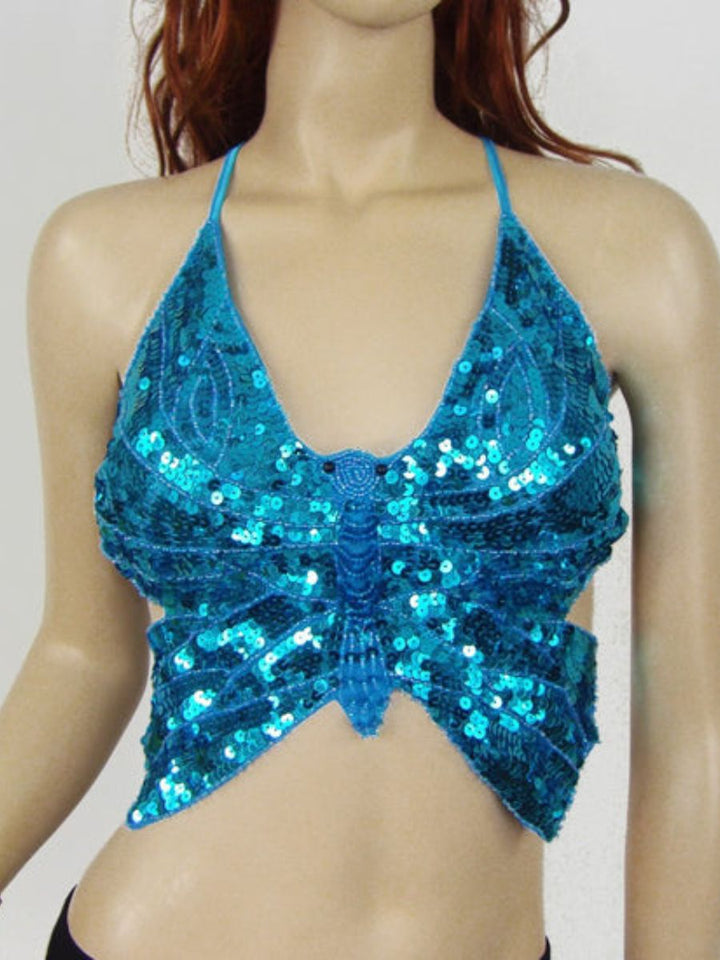 Belly Dance V-Neck Sleeveless Butterfly Sexy Bar with Beading & Sequins