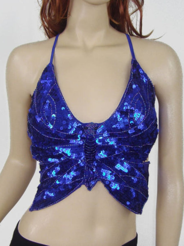 Belly Dance V-Neck Sleeveless Butterfly Sexy Bar with Beading & Sequins