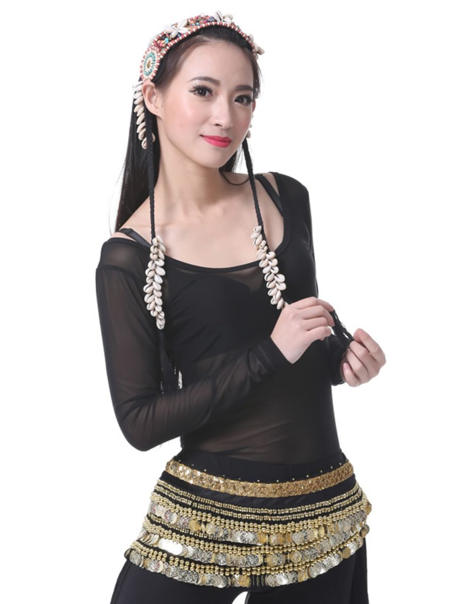 Transparent Belly Dancewear Round Long Sleeves Performance Costume