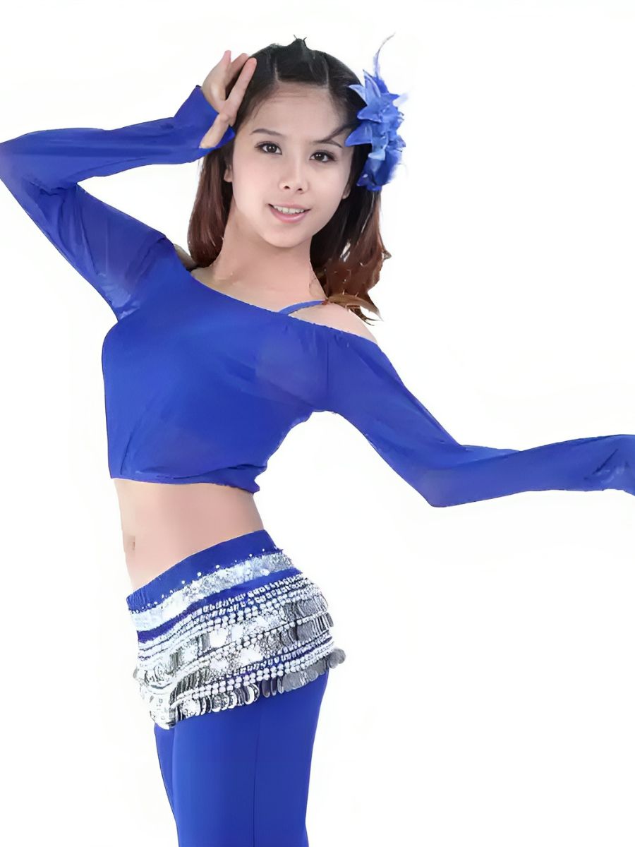 Belly Dancewear Off-the-Shoulder Long Sleeves Short Top Performance Costume