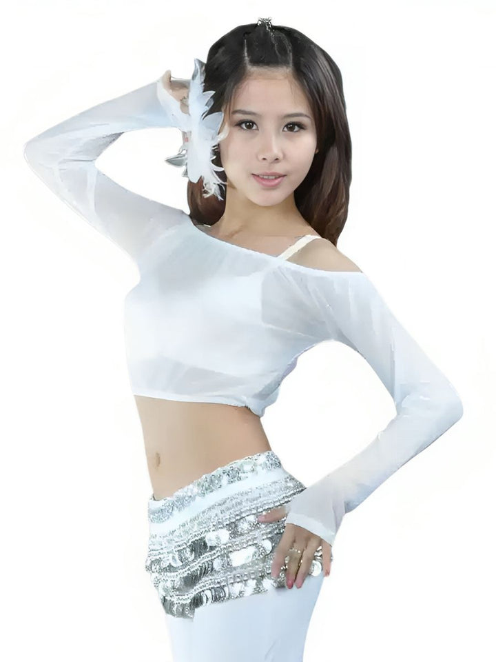 Belly Dancewear Off-the-Shoulder Long Sleeves Short Top Performance Costume