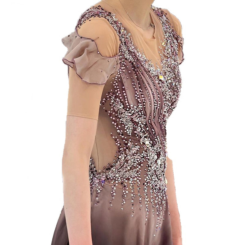 Figure Skating Women's Girls' Short Sleeves Training Practice Sparkly Ice Skating Dress