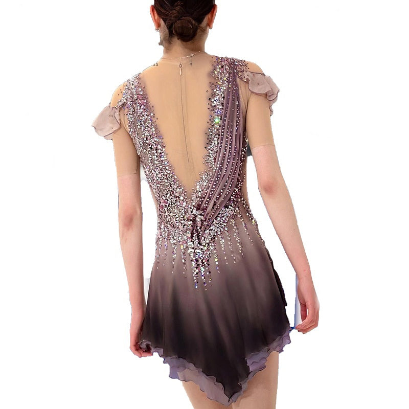 Figure Skating Women's Girls' Short Sleeves Training Practice Sparkly Ice Skating Dress