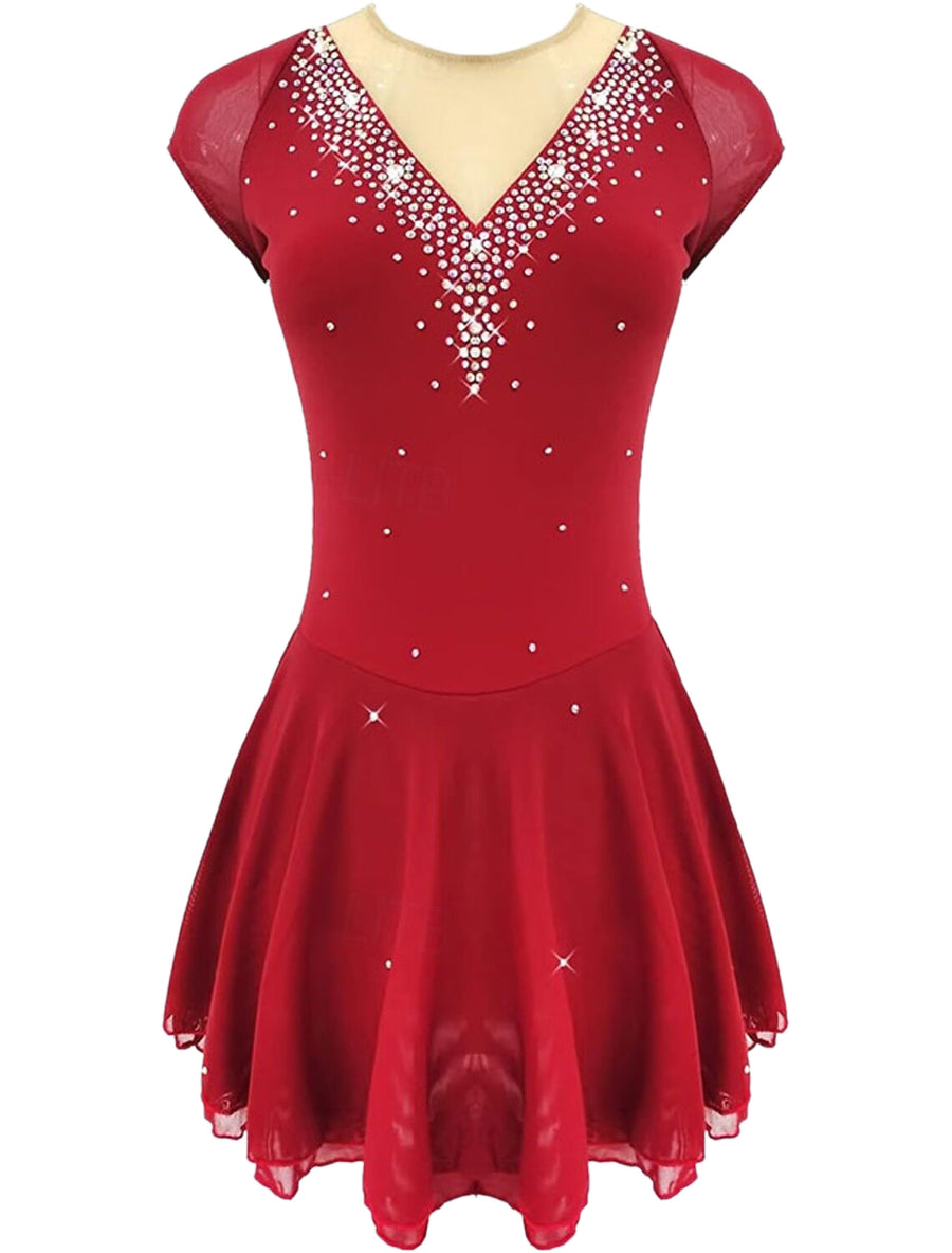christmas figure skating dresses Consignment Skating Dress Iskatewear Red Velvet Santa Dress with White Fur Trim and Stones Color: Red and White Size: