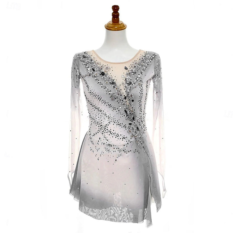 Figure Skating Women's Girls' Long Sleeves Round Neck Training Practice Skating Dress