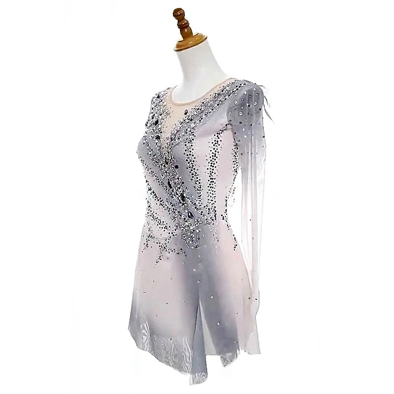 Figure Skating Women's Girls' Long Sleeves Round Neck Training Practice Skating Dress