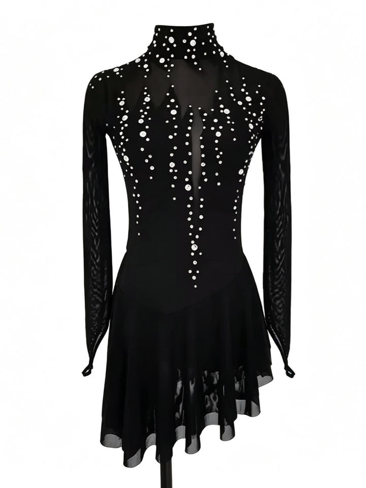 Figure Skating Dress Women's Girls' Ice Skating Dress Black Tulle Training Practice Professional Skating Wear