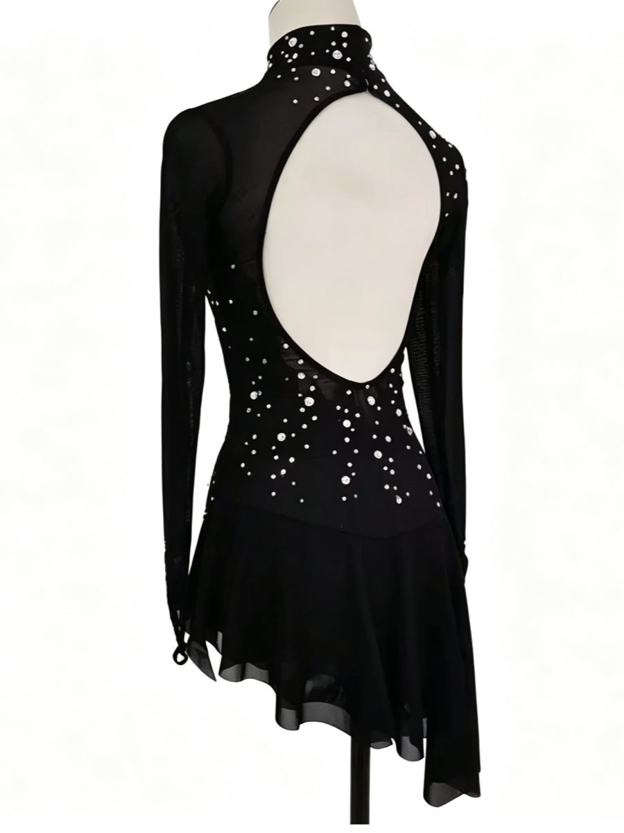Figure Skating Dress Women's Girls' Ice Skating Dress Black Tulle Training Practice Professional Skating Wear