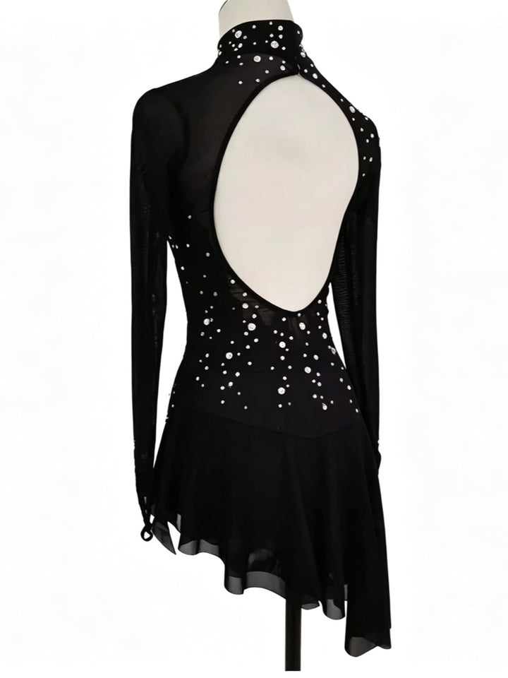 Figure Skating Dress Women's Girls' Ice Skating Dress Black Tulle Training Practice Professional Skating Wear