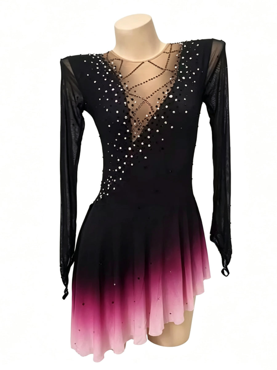 Figure Skating Dress Women's Girls' Ice Skating Dress Tulle Long Sleeves Training Practice Professional Skating Wear