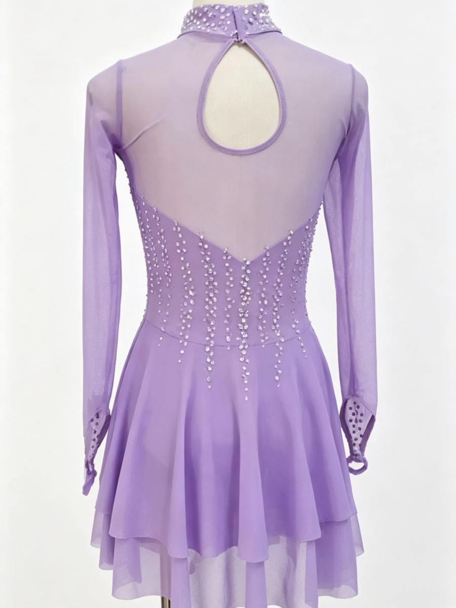 Figure Skating Dress Women's Girls' Ice Skating Dress Spandex Tulle Long Sleeves Training Practice Professional Skating Wear
