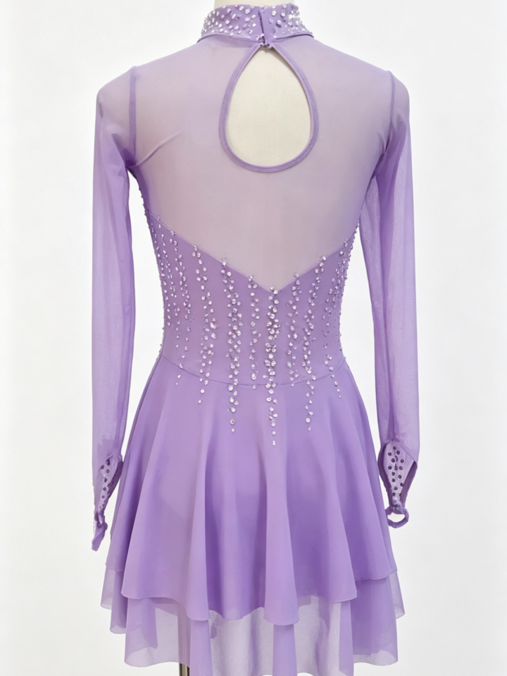 Figure Skating Dress Women's Girls' Ice Skating Dress Spandex Tulle Long Sleeves Training Practice Professional Skating Wear