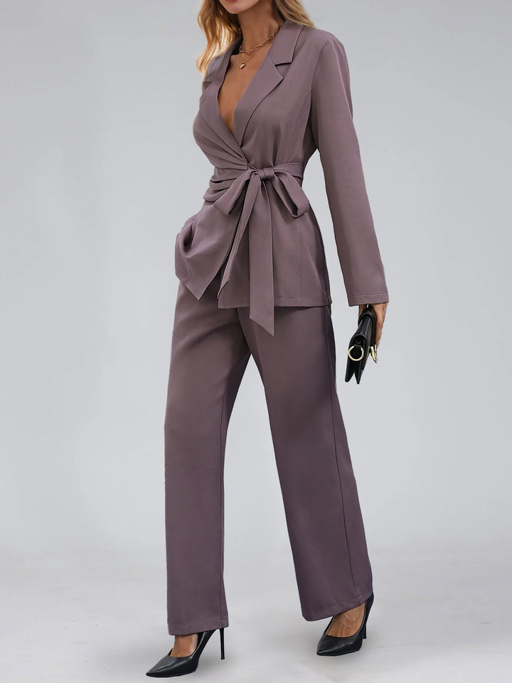 Women's 2 Pieces Notched Lapel Ruched Suits with Bow
