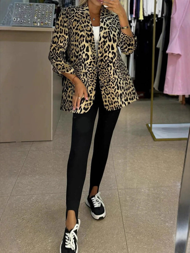 Women's Notched Lapel Single Breasted One-button Leopard Print Blazer