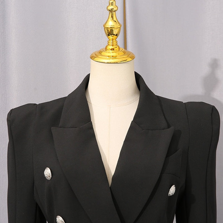 Women's Peaked Lapel Double-breasted Six-button Long Sleeves Blazer with Pockets