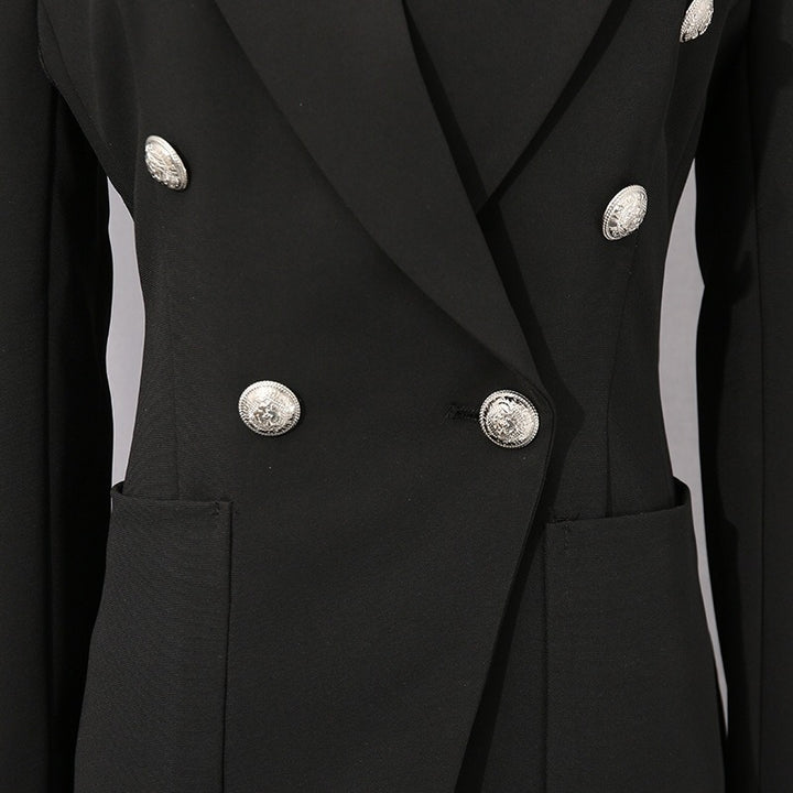 Women's Peaked Lapel Double-breasted Six-button Long Sleeves Blazer with Pockets