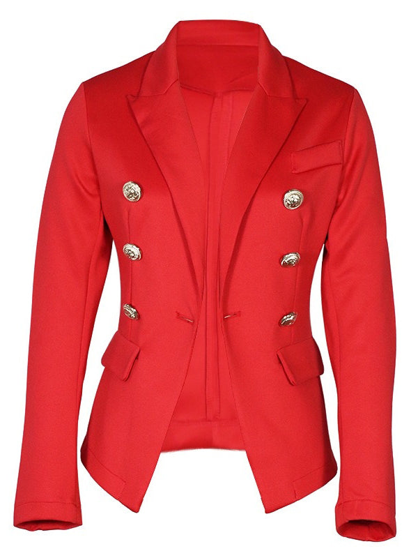 Women's Peaked Lapel Double-breasted Six-button Blazer with Pockets