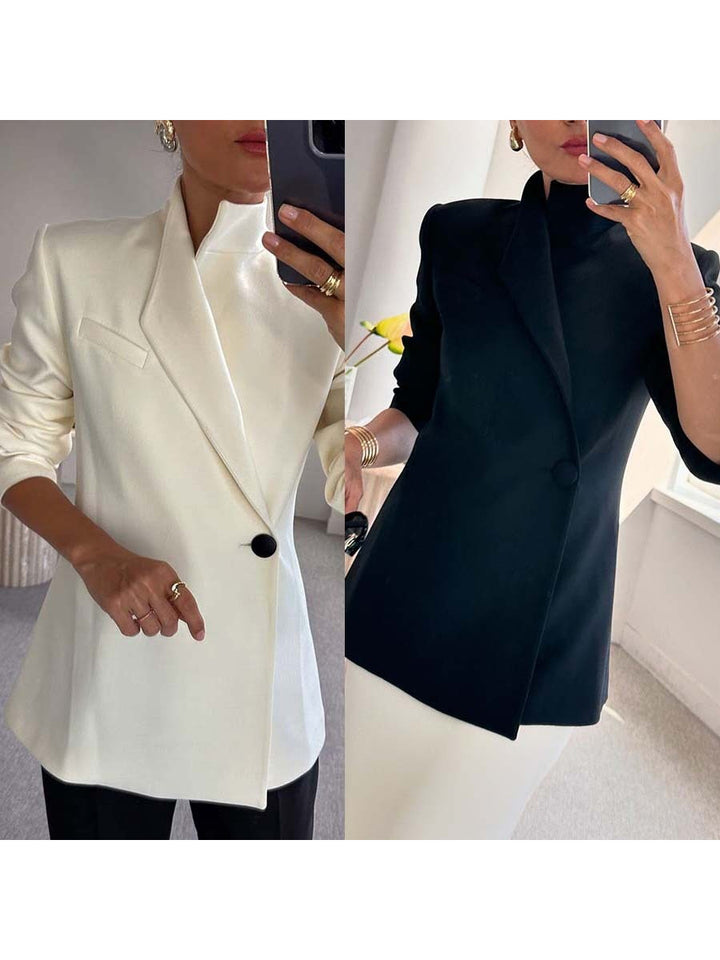 Women's High Neck Single Breasted One-button Solid Color Blazer