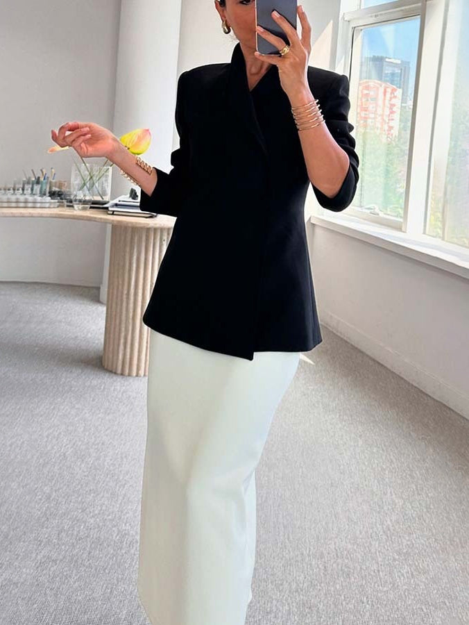 Women's High Neck Single Breasted One-button Solid Color Blazer