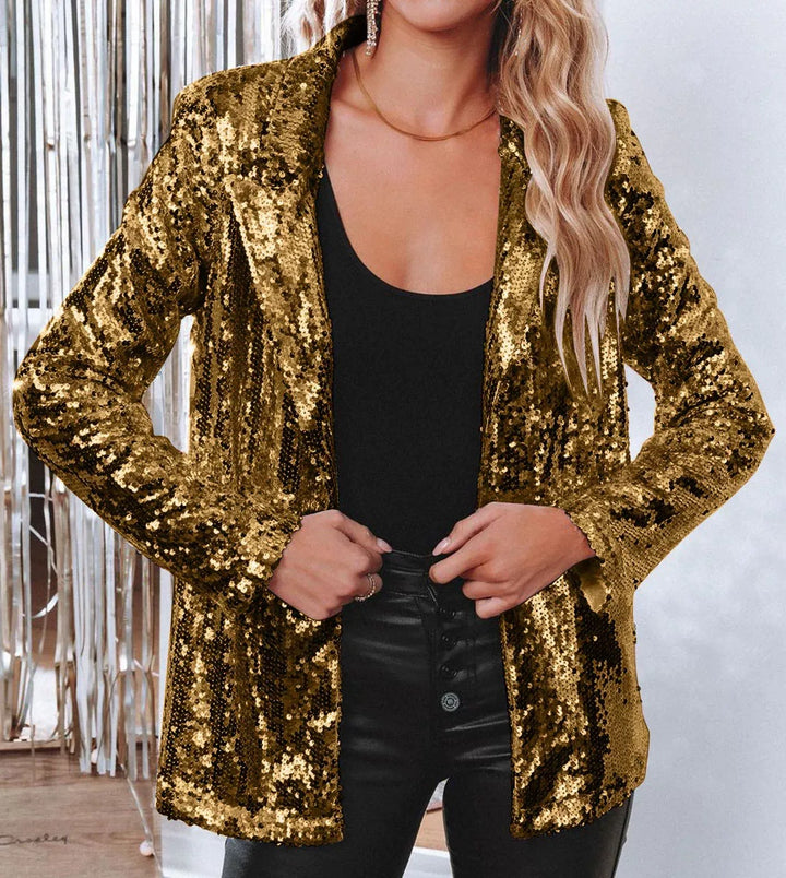 Women's Notched Lapel Sequined Long Sleeves Blazer