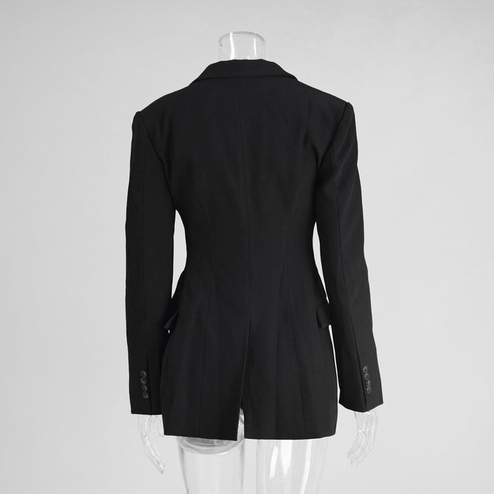 Women's Notched Lapel Black Single Breasted Two-button Long Sleeves Blazer