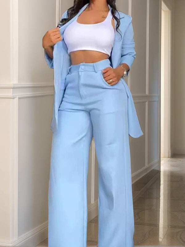 Women's 2 Pieces Light Blue Notched Lapel Long Sleeves Suits