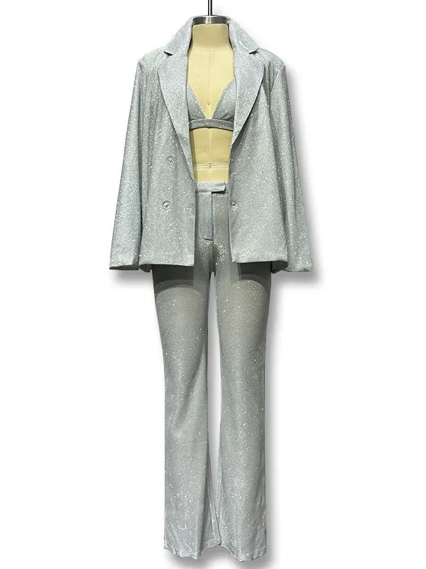 Women's Sparkly 3 Pieces Notched Lapel Single Breasted Two-button Suits