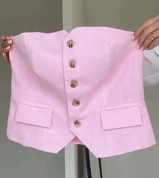 Women's 3 Pieces Notched Lapel Single Breasted Two-button Suits with Tube Top