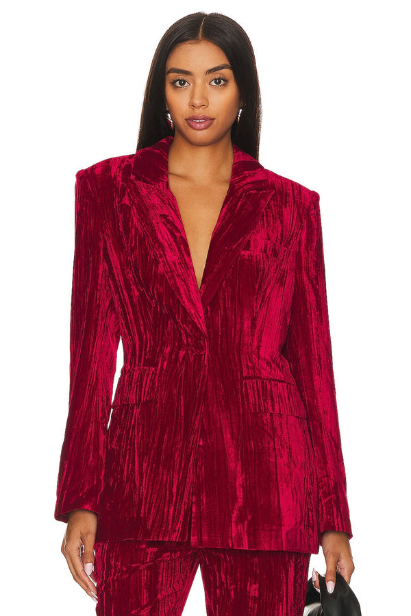 Women's Velvet Peaked Lapel Single Breasted One-button Blazer