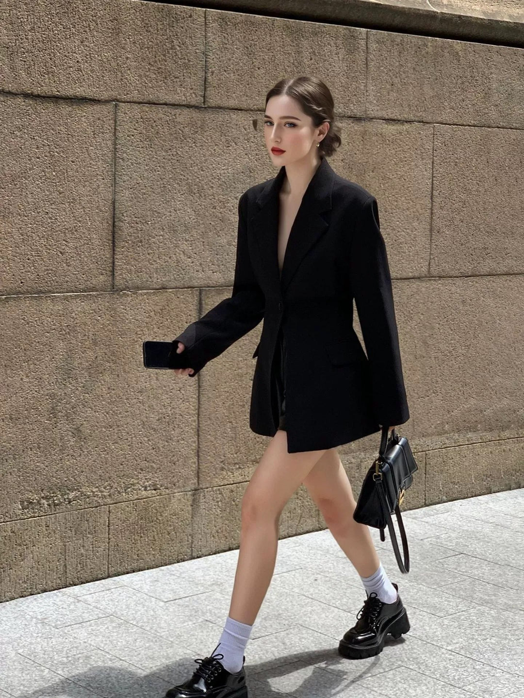 Women's Plunge V-Neck Notched Lapel Single Breasted One-button Blazer with Sash