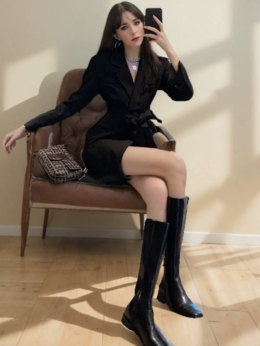 Women's Plunge V-Neck Notched Lapel Single Breasted One-button Blazer with Sash